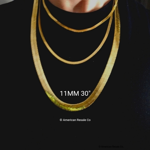 14K Gold Herringbone Chain Necklace ITALY Gold Plated 11MM 30" - Picture 5 of 6